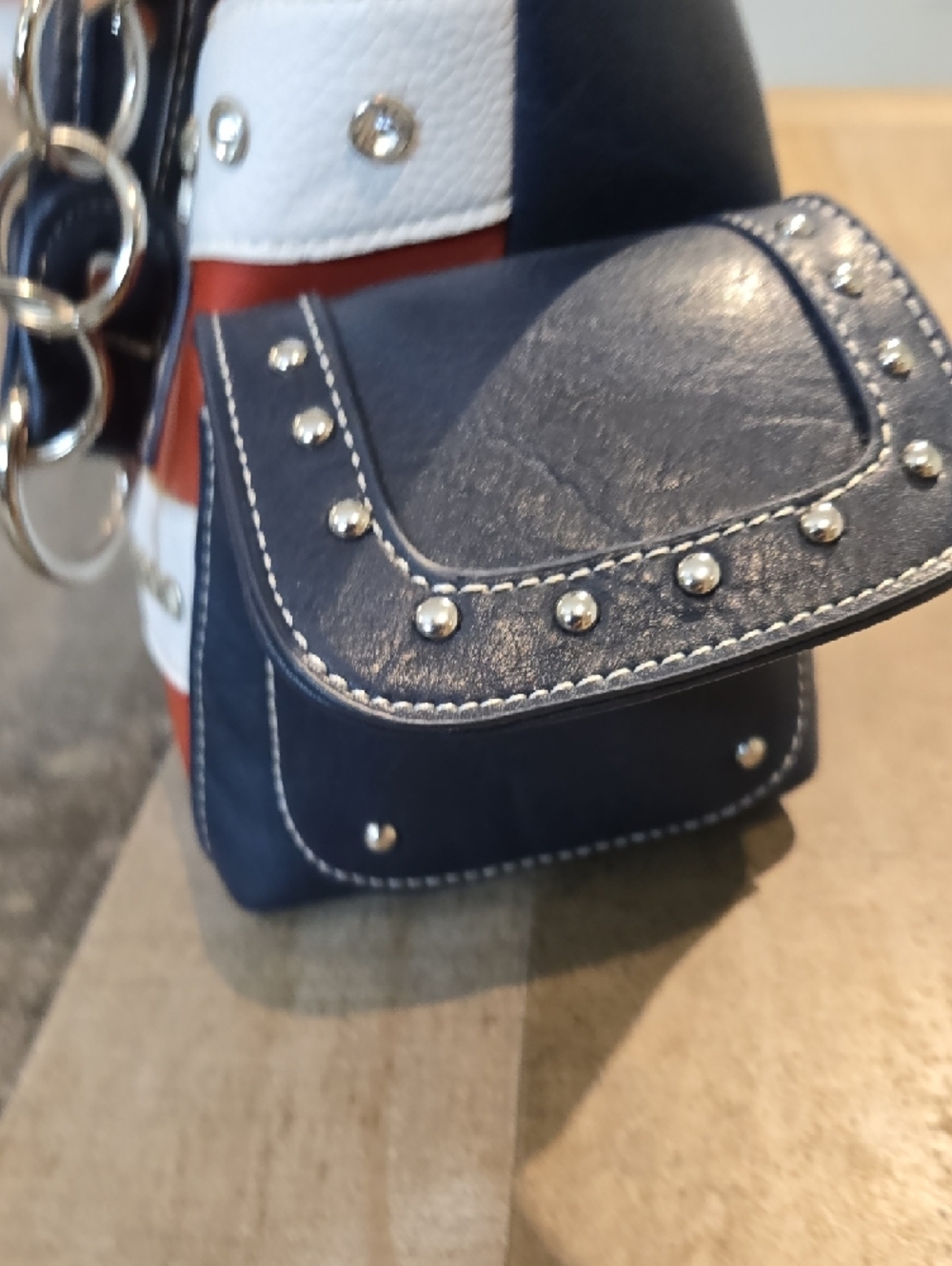 Patriotic Navy, Red & White Studded Handbag - Picture 5 of 9